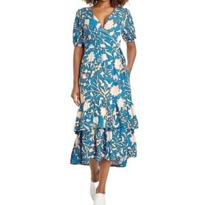 Knox Rose Teal Floral Midi Wrap Dress - L